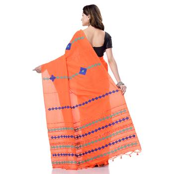 Orange woven pure cotton saree with blouse 3