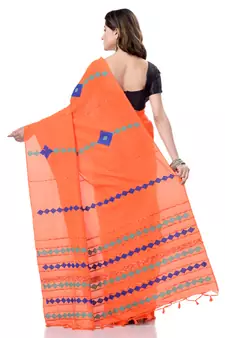 Orange woven pure cotton saree with blouse