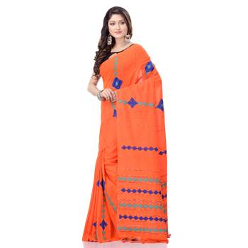 Orange woven pure cotton saree with blouse 4