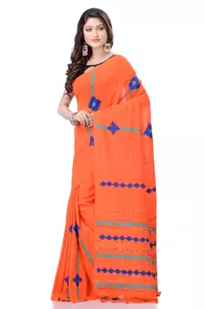 Orange woven pure cotton saree with blouse