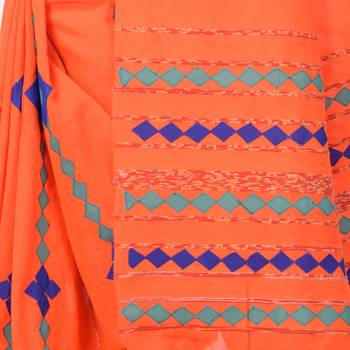 Orange woven pure cotton saree with blouse 5