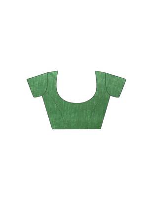 Green printed cotton poly saree with blouse 4