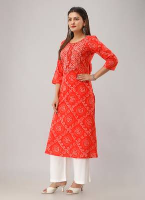 Orange Colored Embroidered Work Cotton Kurta 1