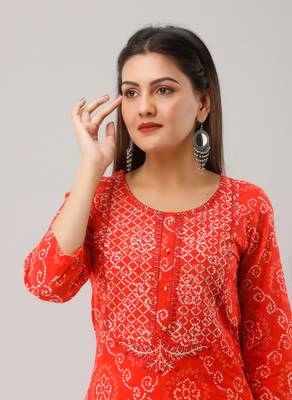 Orange Colored Embroidered Work Cotton Kurta 2