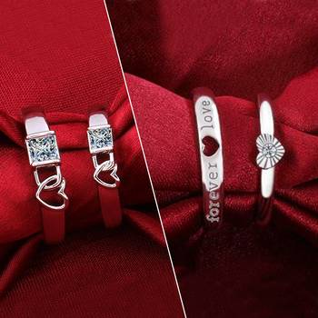 Silver Shine Designer Adjustable Couple Rings Set for lovers Silver Plated Solitaire for Men and Women 2 Pairs 1