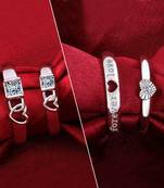 Silver Shine Designer Adjustable Couple Rings Set for lovers Silver Plated Solitaire for Men and Women 2 Pairs