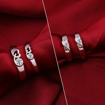 Silver Shine Adjustable Party Wear Couple Rings Set for lovers Silver Plated Solitaire for Men and Women 2 Pair 1