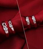 Silver Shine Adjustable Party Wear Couple Rings Set for lovers Silver Plated Solitaire for Men and Women 2 Pair