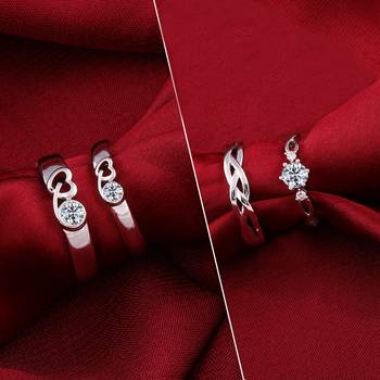 Silver Shine Adjustable Couple Rings Set for lovers Silver Plated Party Wear Solitaire for Men and Women 2 Pair 1