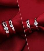 Silver Shine Adjustable Couple Rings Set for lovers Silver Plated Party Wear Solitaire for Men and Women 2 Pair