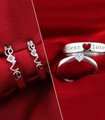 Silver Shine Silver Plated Adjustable Couple Rings Set for lovers Solitaire for Men and Women 2 Pair