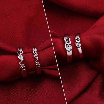 Silver Shine Stylish Adjustable Couple Rings Set for lovers Silver Plated Solitaire for Men and Women 2 Pair 1