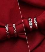 Silver Shine Stylish Adjustable Couple Rings Set for lovers Silver Plated Solitaire for Men and Women 2 Pair