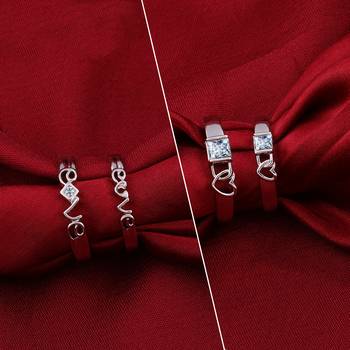 Silver Shine Adjustable Party Wear Couple Rings Set for lovers Silver Plated Solitaire for Men and Women 2 Pair 1