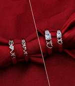 Silver Shine Adjustable Party Wear Couple Rings Set for lovers Silver Plated Solitaire for Men and Women 2 Pair
