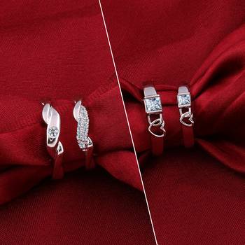 Silver Shine Adjustable Stylish Couple Rings Set for lovers Silver Plated Stylish Solitaire for Men and Women 2 Pair 1