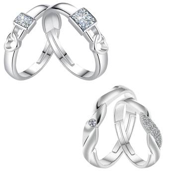 Silver Shine Adjustable Stylish Couple Rings Set for lovers Silver Plated Stylish Solitaire for Men and Women 2 Pair 2