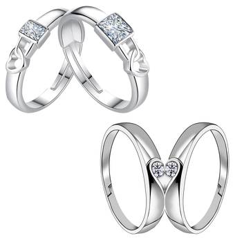 Silver Shine Designer Adjustable Couple Rings Set for lovers Silver Plated Stylish  Solitaire for Men and Women 2 Pair 1