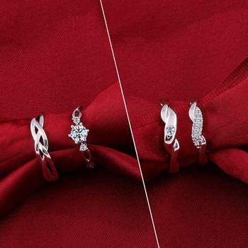 Silver Shine Adjustable Couple Rings Set for lovers Silver Plated Stylish Fancy Solitaire for Men and Women 2 Pair 1