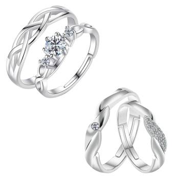 Silver Shine Adjustable Couple Rings Set for lovers Silver Plated Stylish Fancy Solitaire for Men and Women 2 Pair 2