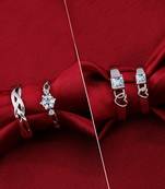 Silver Shine Adjustable Couple Rings Set for lovers Silver Plated Party Wear Stylish Solitaire for Men and Women 2 Pair