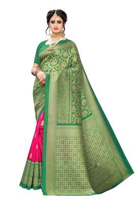 Green Art Silk Printed Saree With Blouse For Women 5