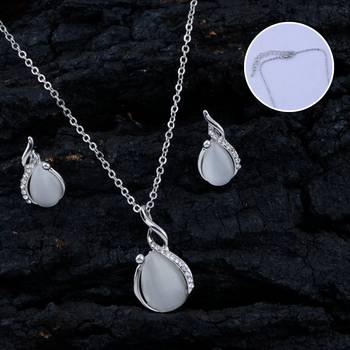 SILVER SHINE Delicate Silver Plated Party Wear  Pendant Set For Women Girl 2