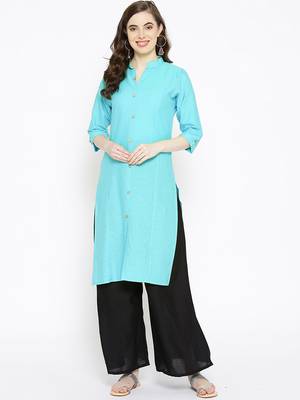 Blue plain cotton poly cotton-kurtis 1