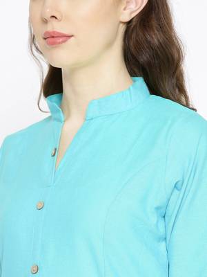 Blue plain cotton poly cotton-kurtis 2