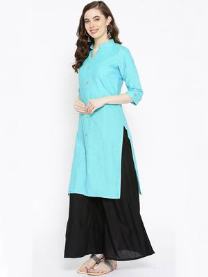 Blue plain cotton poly cotton-kurtis 3