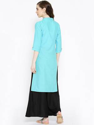 Blue plain cotton poly cotton-kurtis 4