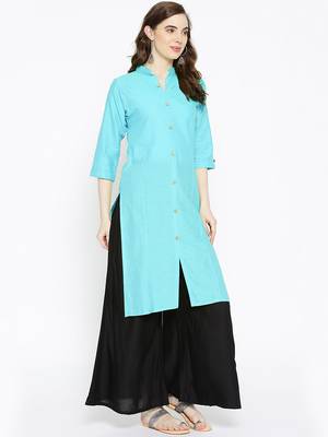 Blue plain cotton poly cotton-kurtis 5