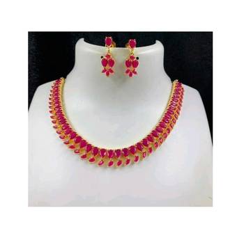 Red Indian Jewellery Copper Gold Plated Necklace Set for Women 1