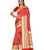 Mehrang Red woven silk saree with blouse