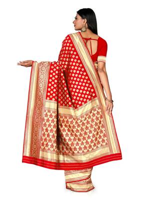 Mehrang Red woven silk saree with blouse 3