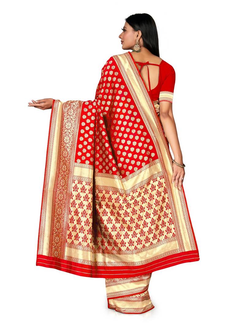 Mehrang Red woven silk saree with blouse