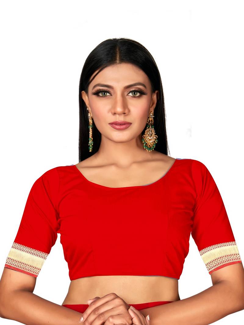 Mehrang Red woven silk saree with blouse