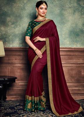 Dark maroon embroidered georgette saree with blouse 1