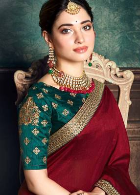 Dark maroon embroidered georgette saree with blouse 3