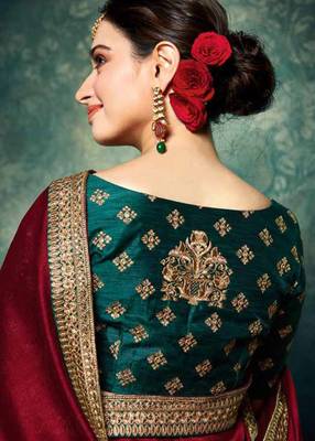 Dark maroon embroidered georgette saree with blouse 4