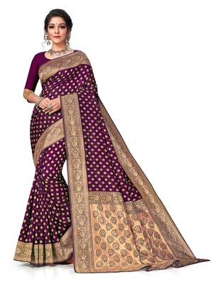 Mehrang Purple Woven Banarasi Silk Saree with Blouse  1