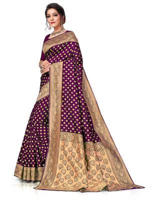 Mehrang Purple Woven Banarasi Silk Saree with Blouse  2