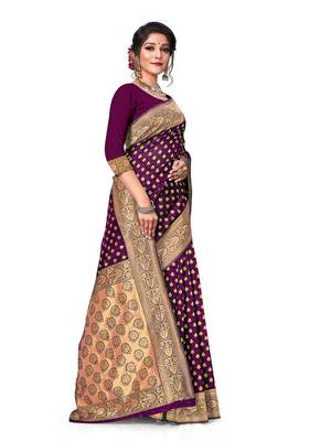 Mehrang Purple Woven Banarasi Silk Saree with Blouse  3