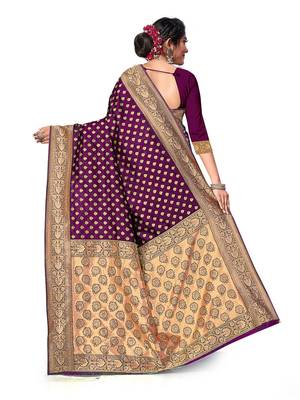 Mehrang Purple Woven Banarasi Silk Saree with Blouse  5