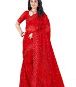 Purple embroidered net saree with blouse