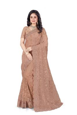 Sky blue embroidered net saree with blouse 1