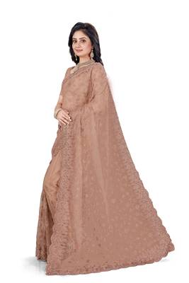 Sky blue embroidered net saree with blouse 2