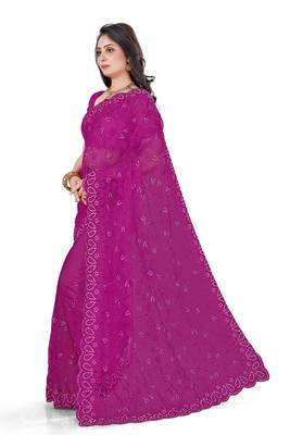 Black embroidered net saree with blouse 2