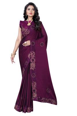 Purple embroidered silk saree with blouse 2