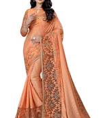 Peach embroidered silk saree with blouse